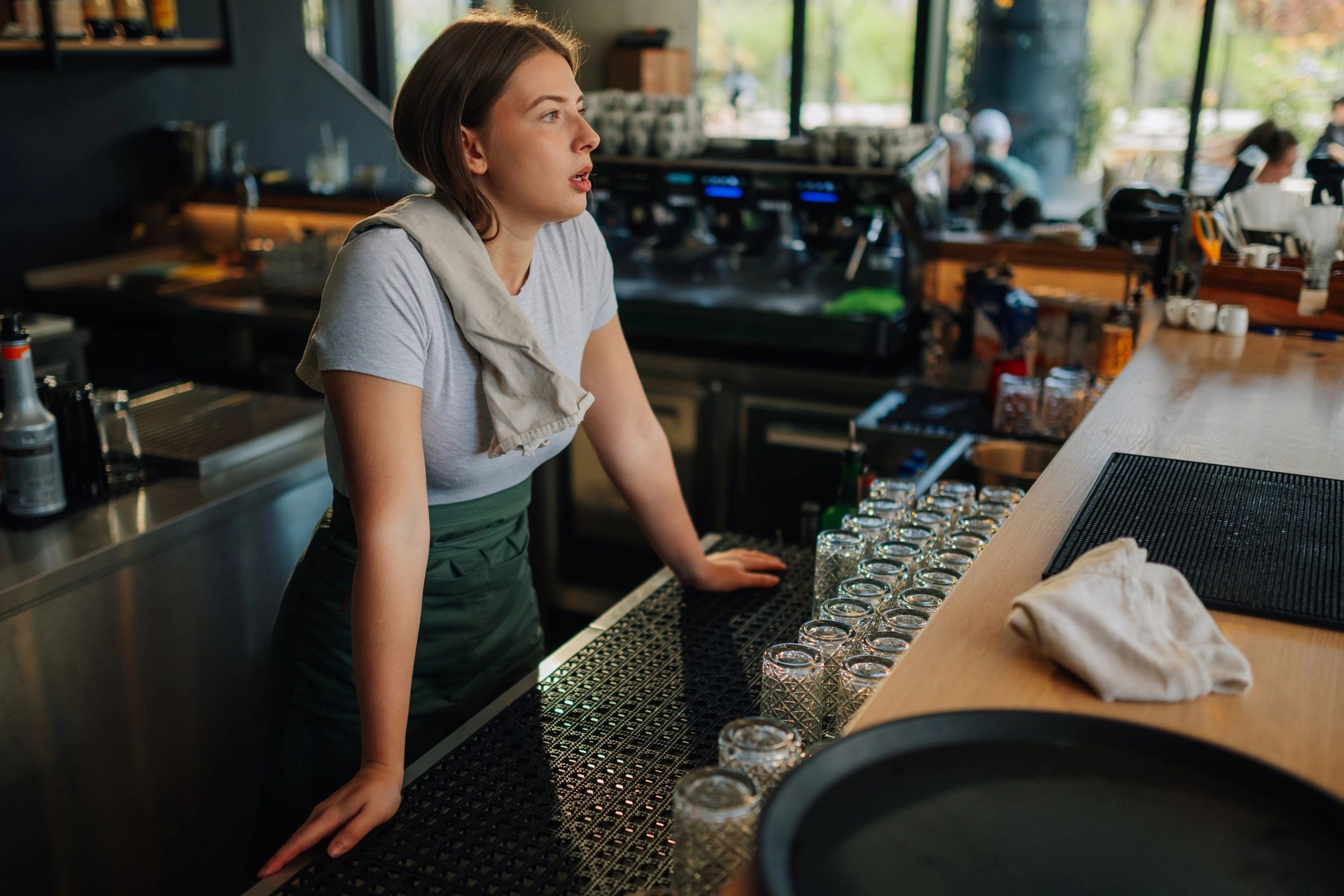 Barista at a counter